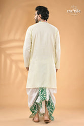 Power white kantha work ethnic cotton kurta for men reverse stitch men’s cream colored kurta white green 6