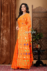 Pumpkin orange bengal handloom jamdani saree orange patterned saree 3