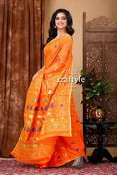 Pumpkin orange bengal handloom jamdani saree orange saree colorful floral patterns 4