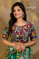 Pure silk kantha stitch blouse maroon floral embroidered blouse 1