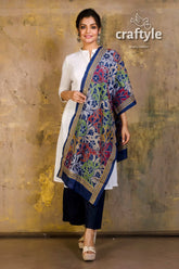 Pure silk kantha stitch stole woman white kurta patterned shawl 3