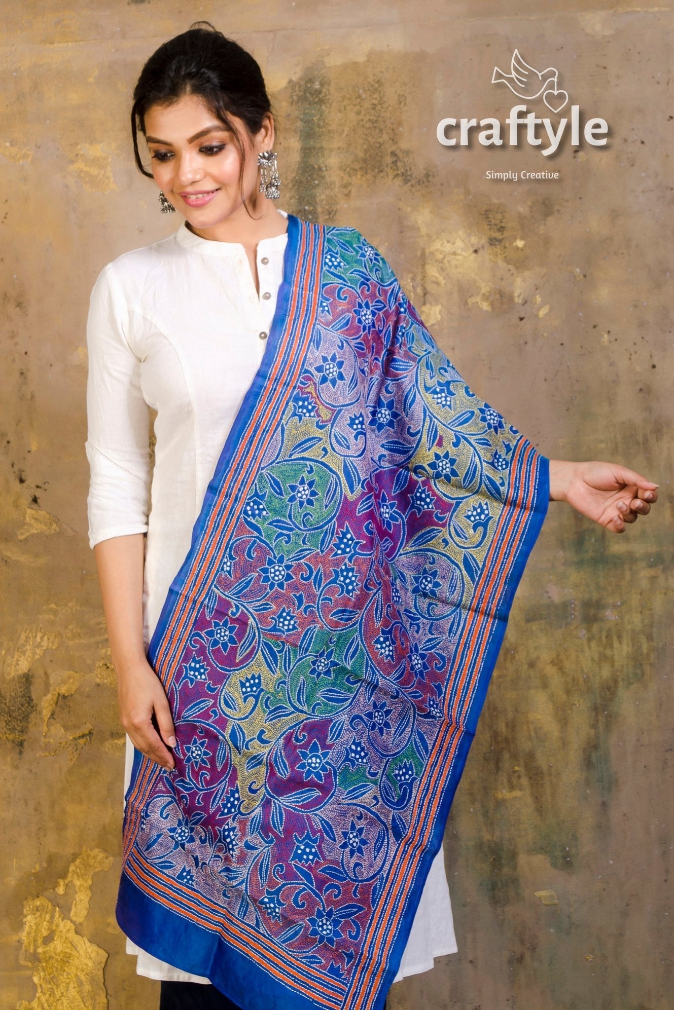 Pure Silk Kantha Stitch Stole - Craftyle