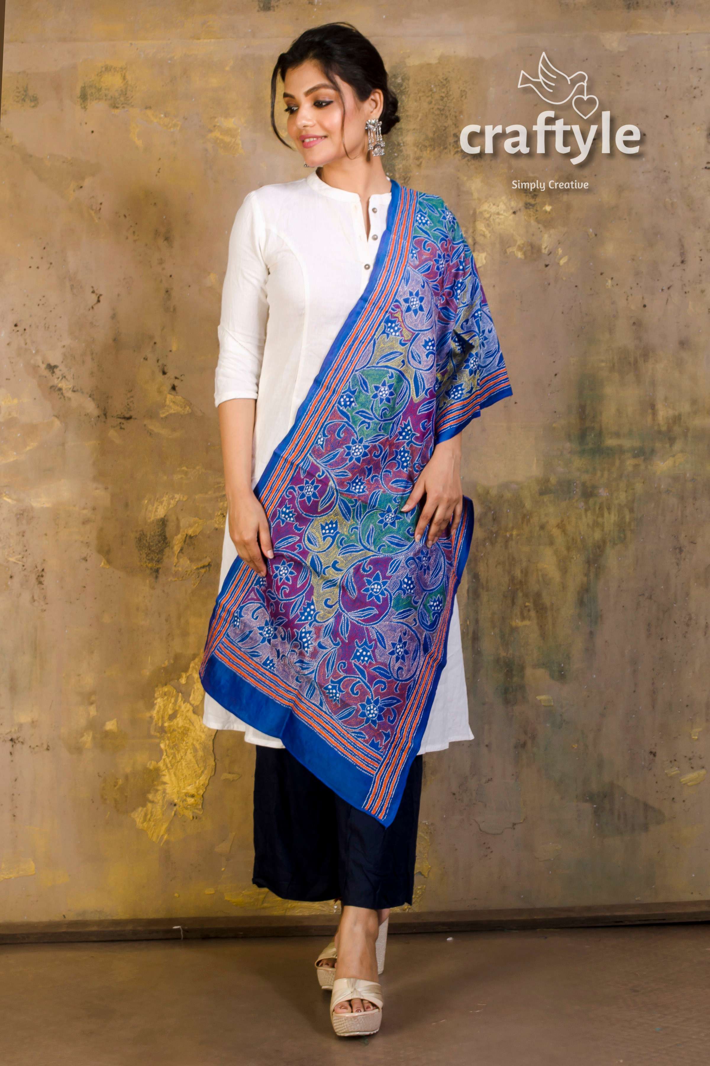 Pure Silk Kantha Stitch Stole - Craftyle