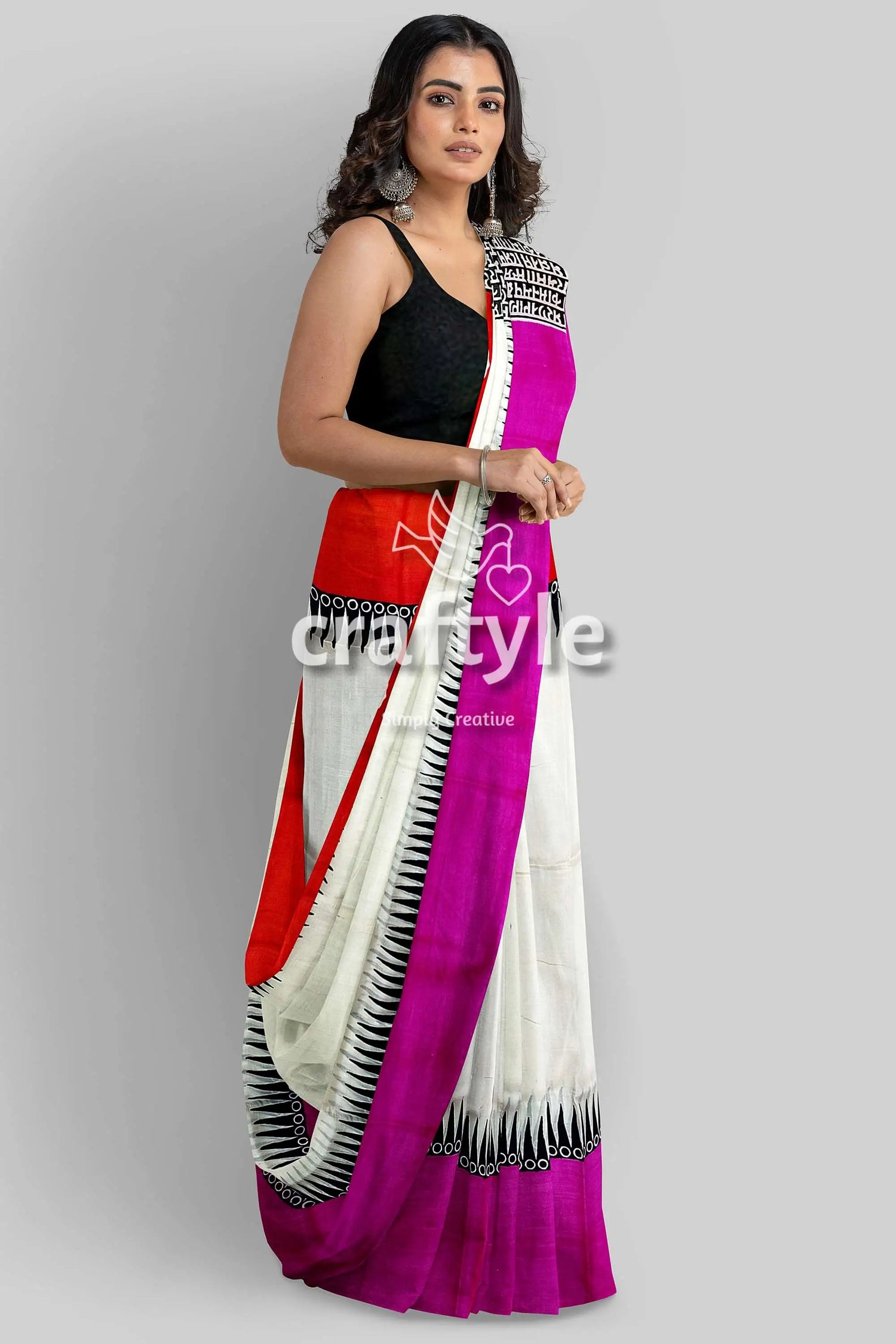 Pure silk mulberry saree multicolor ganga yamuna hand-block print design woman colorful saree 4