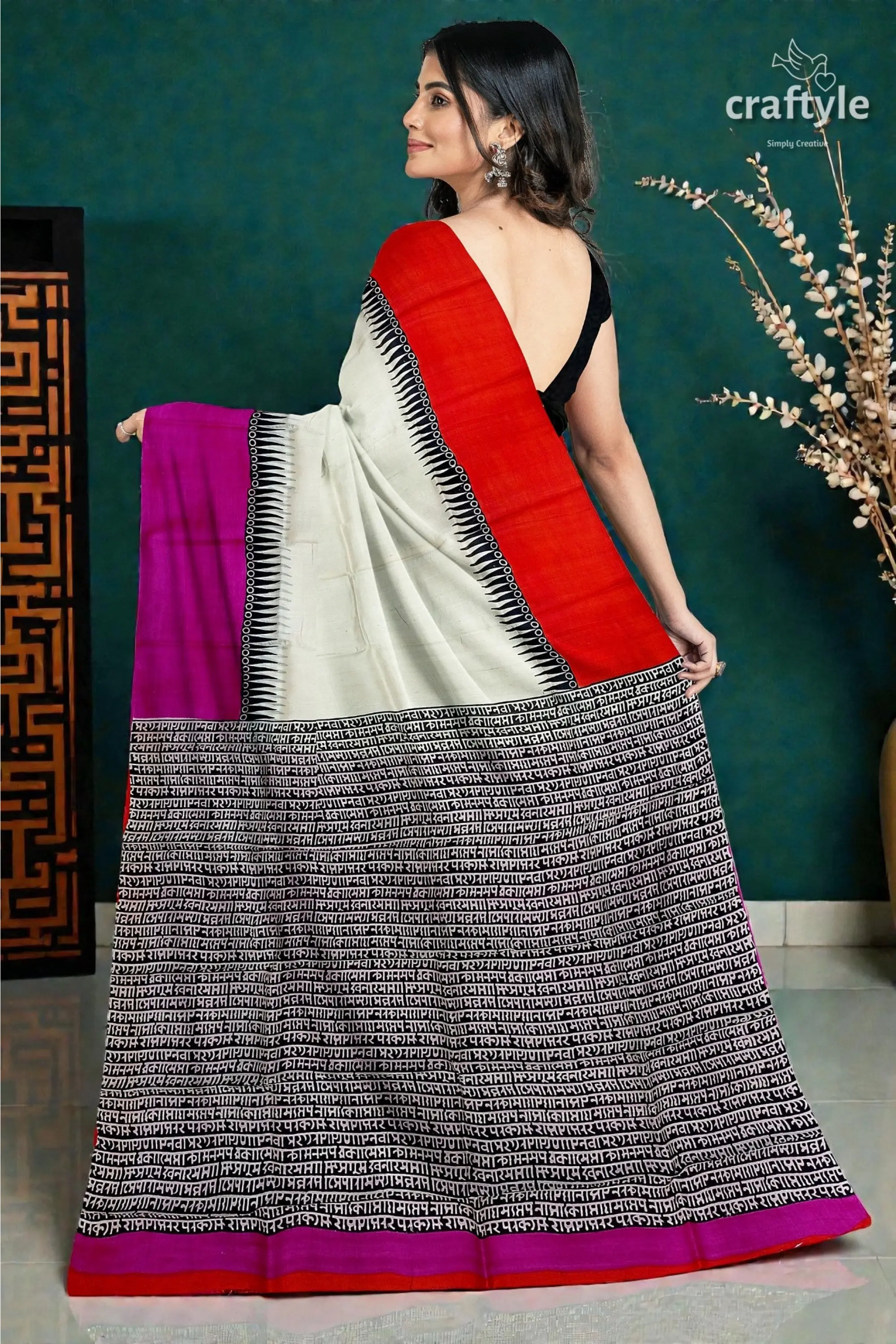 Pure silk mulberry saree multicolor ganga yamuna hand-block print design 6