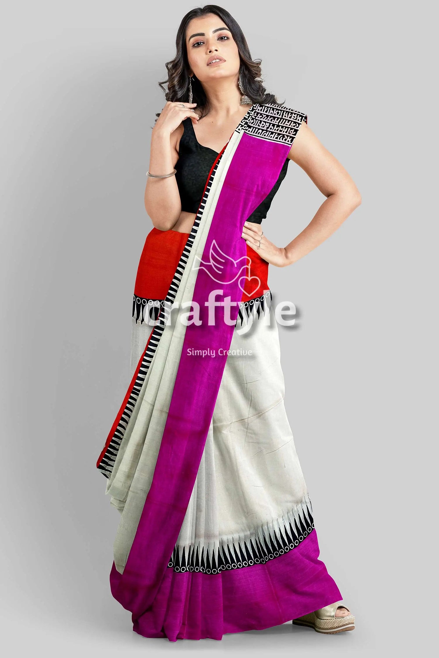 Pure silk mulberry saree multicolor ganga yamuna hand-block print design woman colorful saree 3