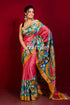 Pure tussar kalamkari saree - hand painted zari border - amaranth red pink blue floral saree 1