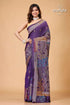 Purple navy tulip motif silk kantha saree reverse stitch elegant purple saree floral embroidery 1