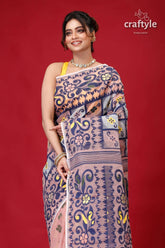 Queen pink traditional bengal jamdani saree floral patterned saree 2