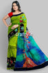 Radha krishna design handmade batik silk saree - mulberry pure fabric green blue batik saree 1