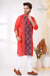 Radical red and black hand kantha work men’s kurta man red patterned kurta 4