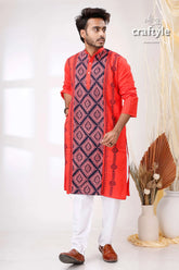 Radical red and black hand kantha work men’s kurta man red patterned kurta 1