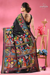 Raven black village theme designer kantha silk saree black saree vibrant colorful folk 5