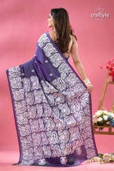 Rebecca purple and white traditional silk kantha saree purple white paisley patterned saree 4