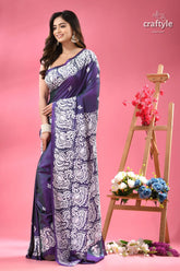 Rebecca purple and white traditional silk kantha saree dark purple saree white paisley 3