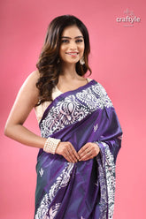 Rebecca purple and white traditional silk kantha saree young woman purple white patterned 2