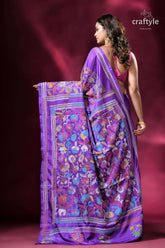 Rebecca purple flower motif silk kantha work saree purple floral embroidered saree 5