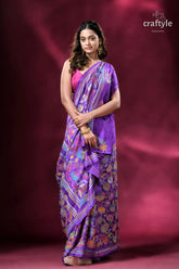 Rebecca purple flower motif silk kantha work saree woman purple patterned saree 4