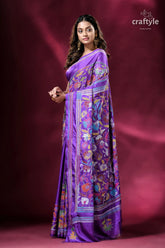 Rebecca purple flower motif silk kantha work saree purple floral saree 3