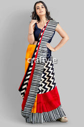 Red & black hand block print mulberry pure silk saree woman colorful patterned saree 5