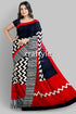 Red & black hand block print mulberry pure silk saree woman red black white patterned 1