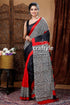 Red & ebony black hand block pure mulberry silk saree woman black red white saree 1