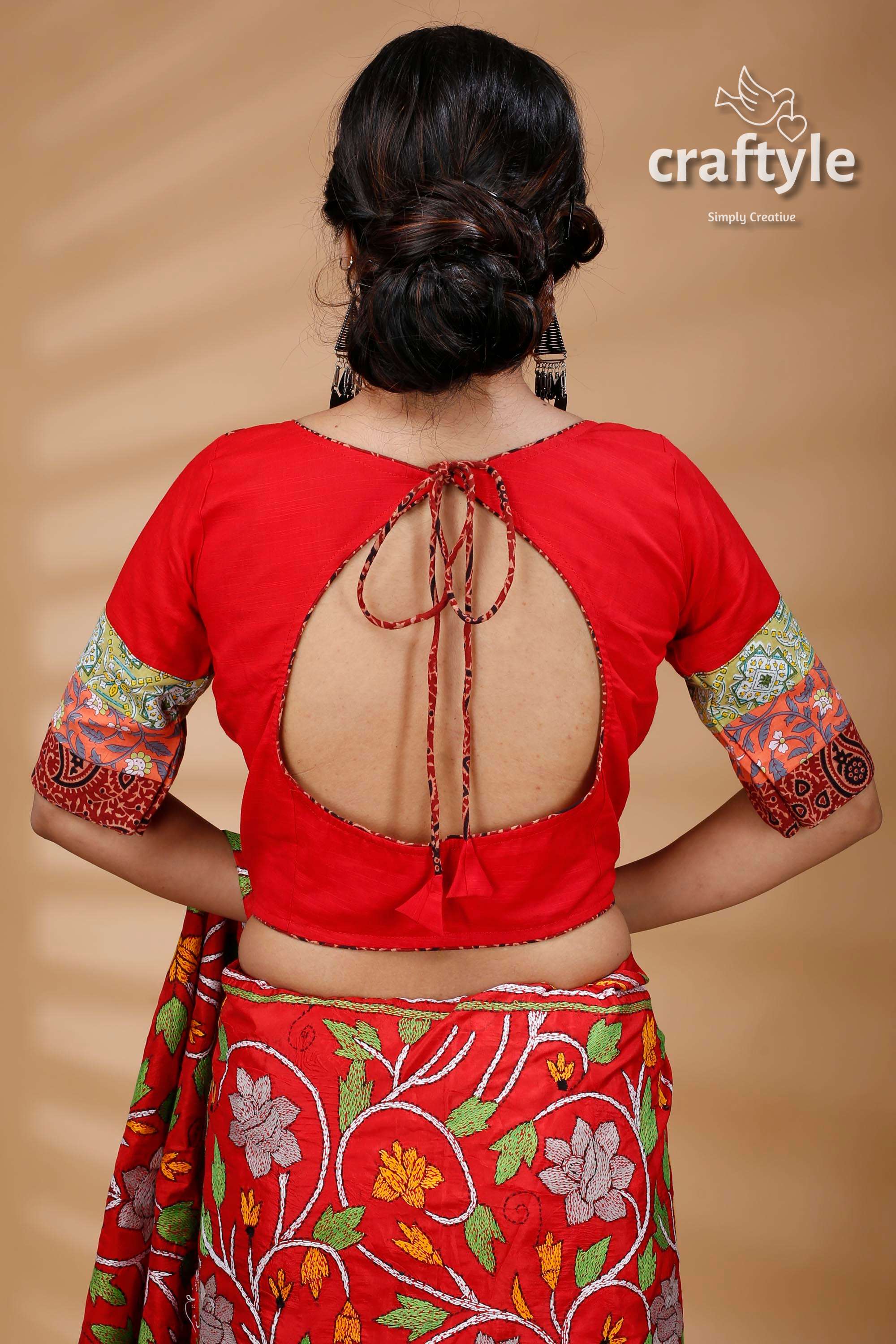 Red Kalamkari Printed Designer Cotton Blouse - Craftyle