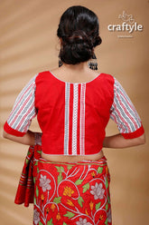 Red & white boutique designer cotton blouse red blouse striped sleeves 2