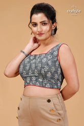 Regent gray dabu print blouse - pure cotton woman patterned sleeveless crop red 3