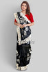 Rich black and white rose motif hand batik mulberry pure silk saree woman black white floral saree 1