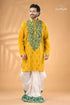 Ripe lemon yellow hand kantha stitched cotton mens kurta men’s yellow embroidered kurta white 1