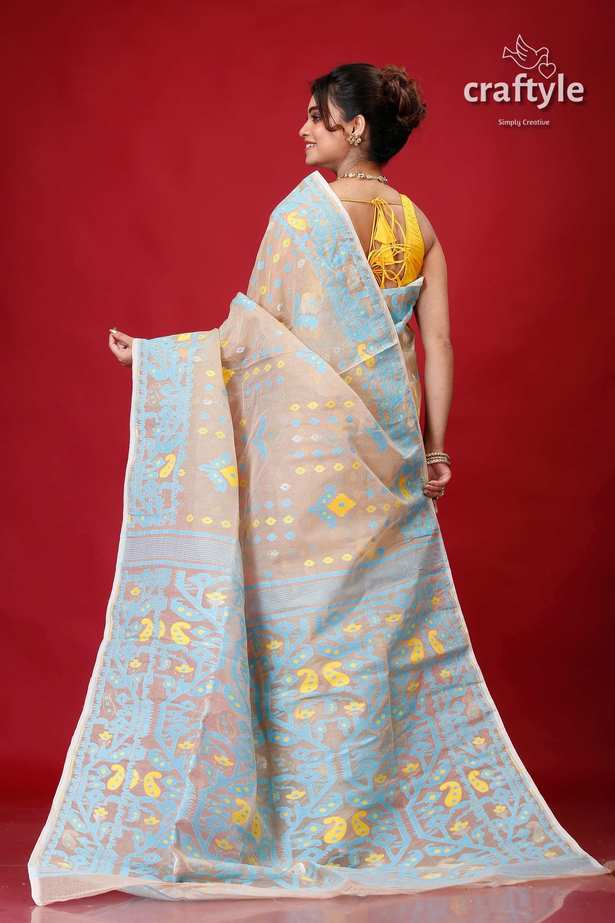 Rodeo Dust and Blue Jamdani Saree for Women-Craftyle