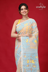 Rodeo dust and blue jamdani saree for women woman light-colored saree blue yellow 2