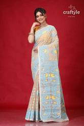 Rodeo dust and blue jamdani saree for women woman light blue beige saree 1