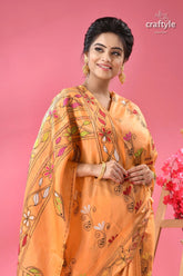 Rodeo dust butterfly motif silk kantha work saree woman peach colored saree colorful floral 2