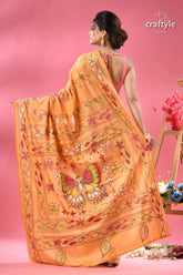 Rodeo dust butterfly motif silk kantha work saree peach colored saree intricate hand painted butterfly 5