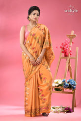 Rodeo dust butterfly motif silk kantha work saree woman light orange saree colorful 3