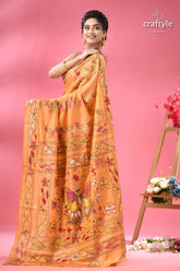 Rodeo dust butterfly motif silk kantha work saree orange saree colorful intricate floral 4