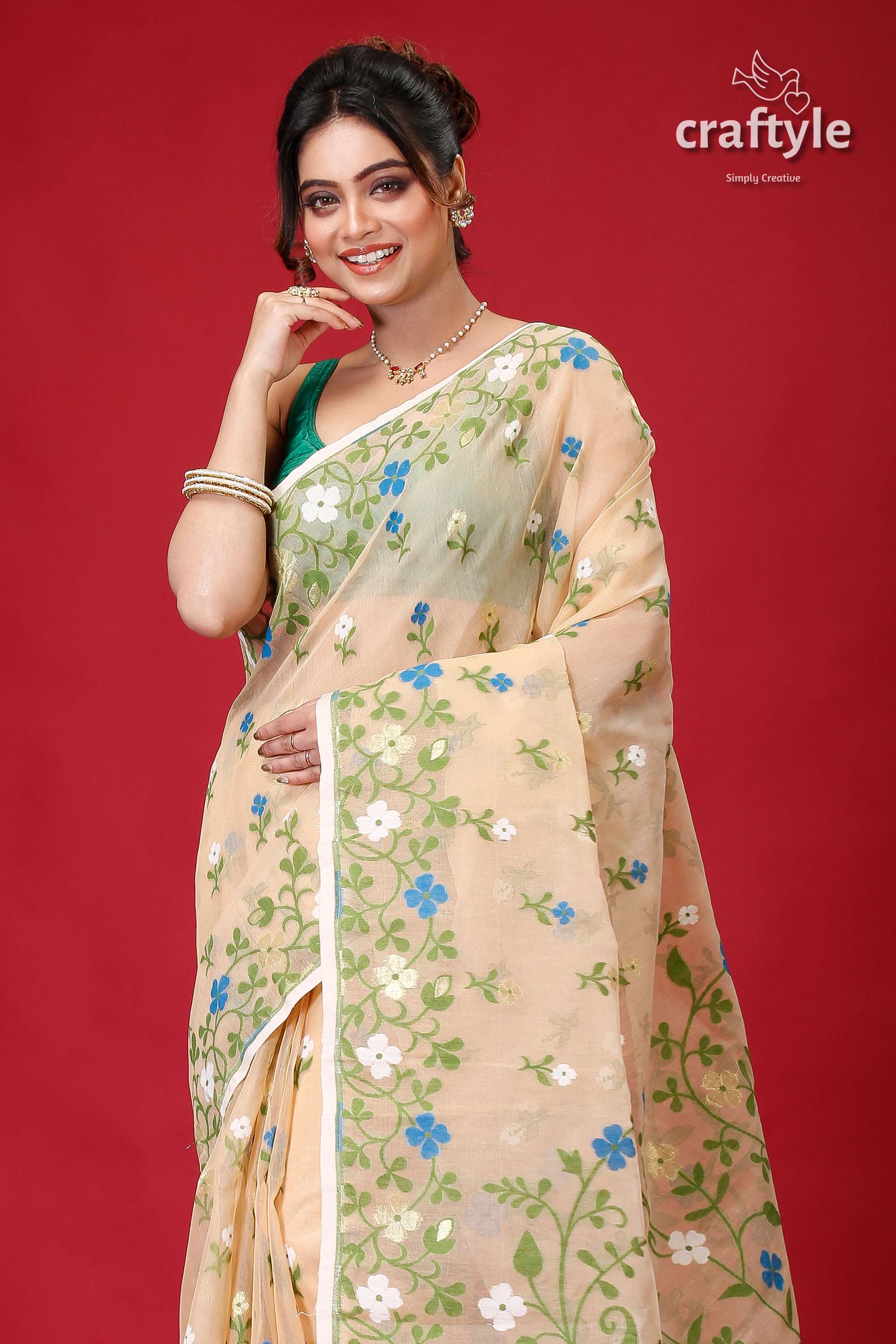 Rodeo Dust Jamdani Weave Saree-Craftyle