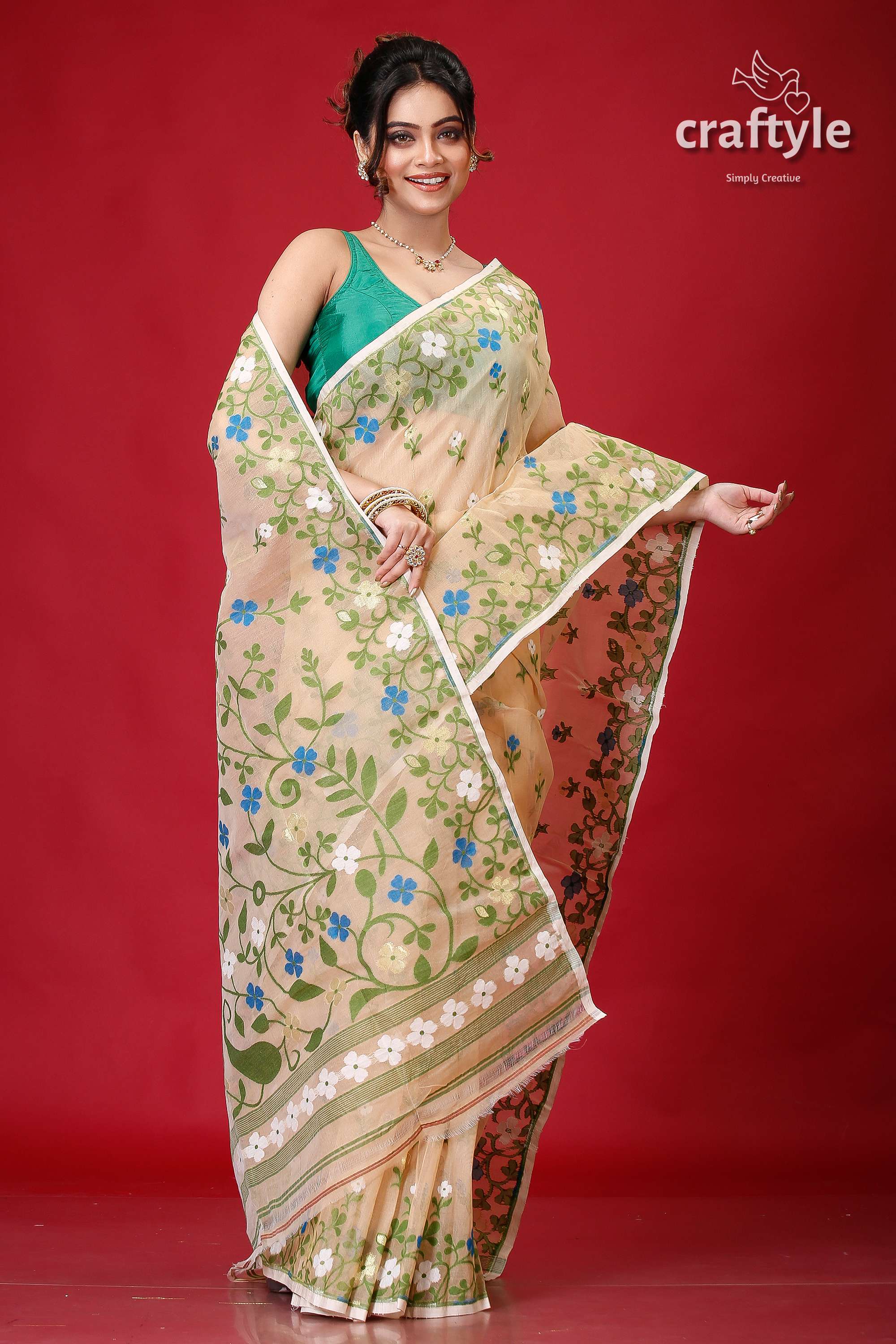 Rodeo Dust Jamdani Weave Saree-Craftyle