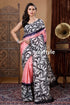 Rose pink hand batik pure mulberry silk saree - sari woman pink black patterned saree 1