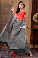 Rose red & black hand block mulberry pure silk saree woman striped saree 5