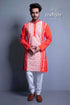 Rose red kantha work ethnic embroidered cotton kurta panjabi for men man red white embroidered kurta 1