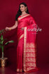 Rose red traditional baluchari silk saree for women red saree gold border 1
