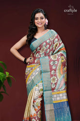 Rosewood handmade zari pure tussar kalamkari saree woman patterned saree 2