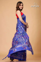 Royal blue floral theme ethnic silk kantha saree blue floral embroidered saree 4