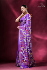 Royal purple floral pattern elegant silk kantha saree purple floral patterned saree 3