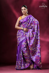 Royal purple floral pattern elegant silk kantha saree purple floral patterned saree 4