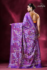 Royal purple floral pattern elegant silk kantha saree purple floral patterned saree 5