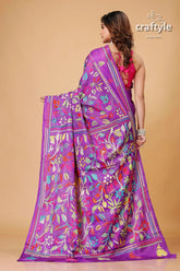 Royal purple multicolor silk kantha stitch saree purple floral patterned saree 5